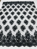 Lace Fabric - by yard - Corded Flower Embroidery With Sequins on a Mesh Lace Fabric For Wedding