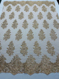 Lace Fabric - by the yard - Corded Flower Embroidery With Sequins on a Mesh Lace Fabric For Wedding