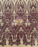Purple Iridescent Sequin Fabric on Nude Mesh 4 Way Stretch Sequins Fabric Sold By The Yard