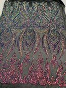 Rainbow Iridescent Sequins Fabric Damask Design 4 Way Stretch Sequin Fabric Sold By The Yard