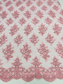 Flower Lace Fabric - by yard - Floral Clusters Embroidered Lace Mesh Fabric