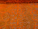 Orange Iridescent Sequin Fabric On a Mesh 4 Way Stretch, Sequins Fabric Royalty Design By The Yard