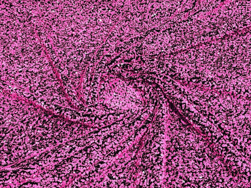 Hot Pink Sequins Fabric on Black Stretch Velvet - By The Yard - all Over 5mm Sequins 58”/60