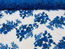 Royal Blue 3D Floral Design Embroider and Beaded With Pearls On a Mesh Lace-Prom-Dresses By The Yard