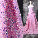 Iridescent Clear Pink Sequins on Pink Stretch Velvet 2-way Stretch 58/60”By The Yard