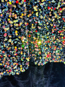 Iridescent Clear Sequins on Black Stretch Velvet 2-way Stretch 58/60”By The Yard