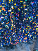 Iridescent Rainbow Sequins on Black Stretch Velvet 2-way Stretch 58/60”By The Yard