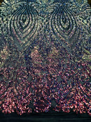 Sequin Damask Design - Rainbow Iridescent - 4 Way Stretch Sequin Fabric Spandex Mesh By Yard